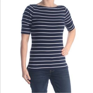 Ralph Lauren Striped Boat Neck Short Sleeve T-shirt in Navy/White #0116